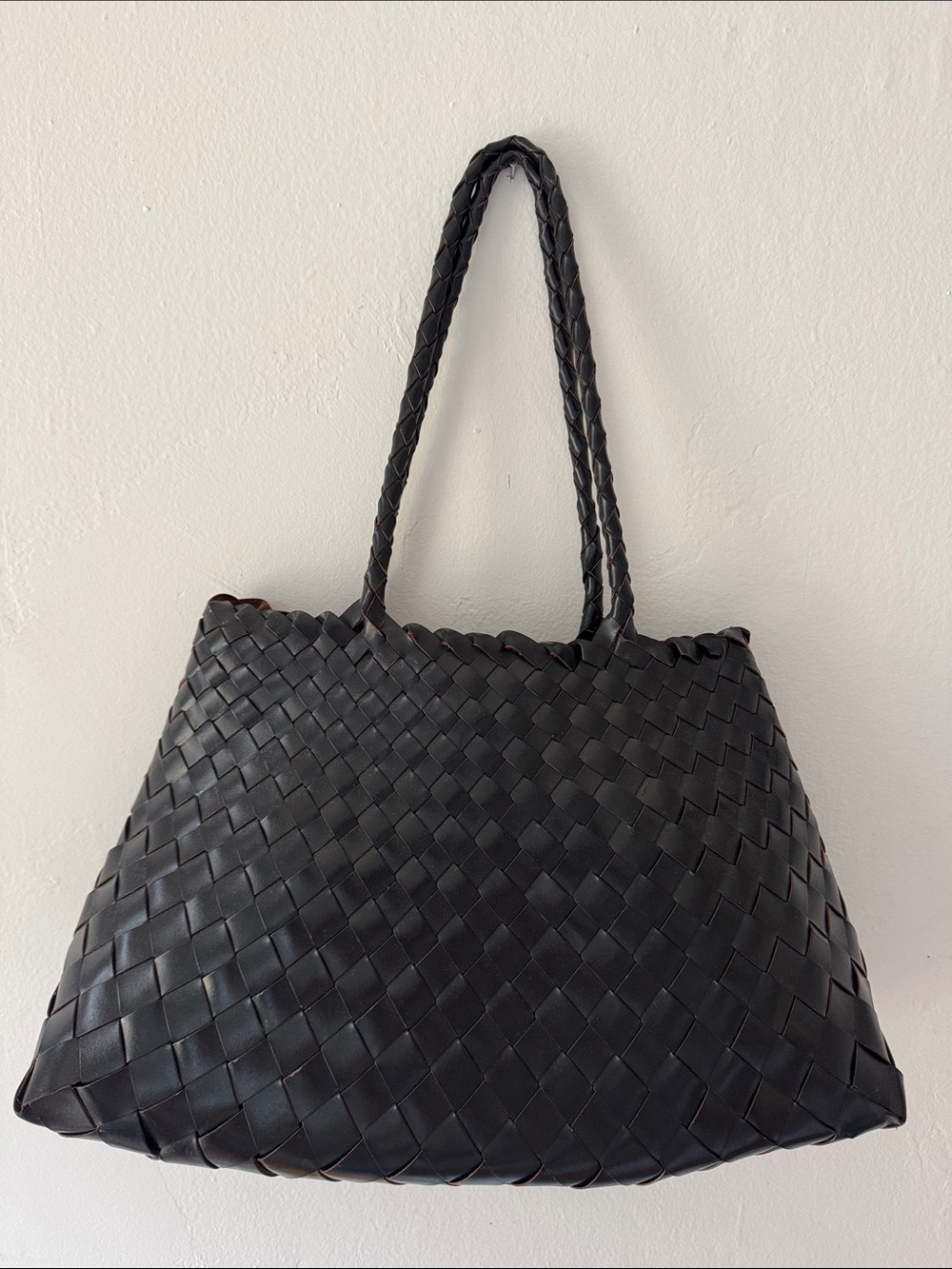 Gorgeous Black/Dark Brown Woven Leather Tote Shoulder Bag - Unbranded